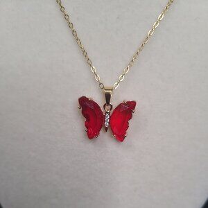 Gold over stainless steel butterfly necklace
